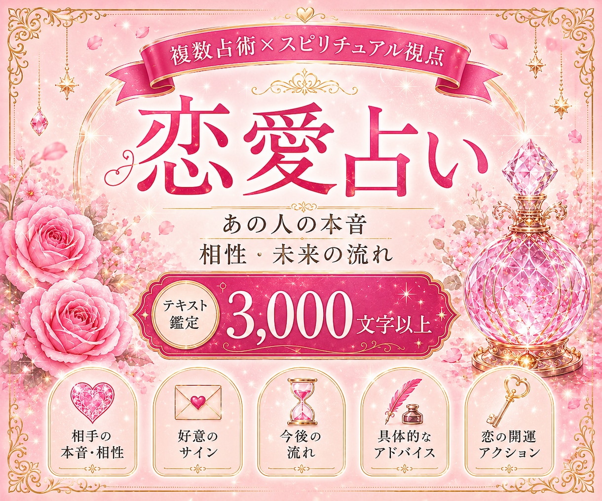 恋愛占い♡複数占術×スピリチュアル視点で鑑定します あの人の本音・相性・未来♡恋愛9項目3,000字以上でお届け イメージ1