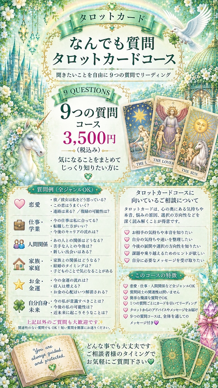 9つの質問についてタロット鑑定しをます あなたの｢気になること｣を9つ自由にリーディング♡ イメージ1