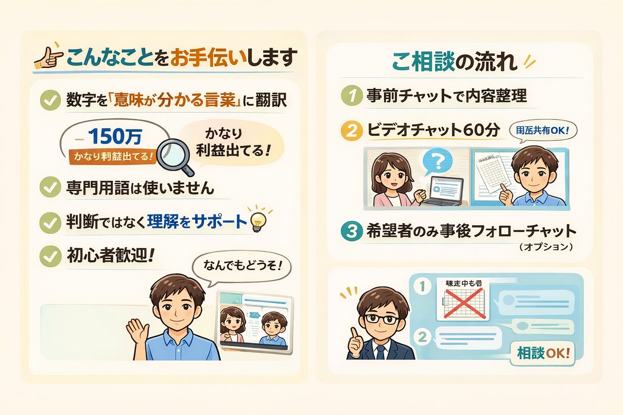個人事業主/ 会計をやさしく説明します 税理士に聞く前の整理役として実務経験を活かし数字を翻訳します イメージ3