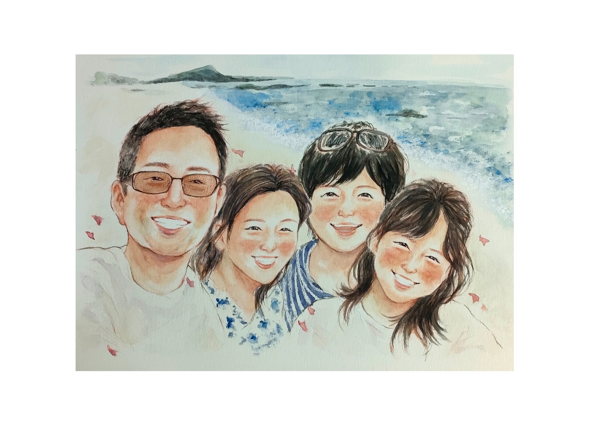 優しいタッチの絵本のような似顔絵をお描きします 還暦祝いや金婚式などのお祝いにおすすめです✩A4サイズ イメージ1