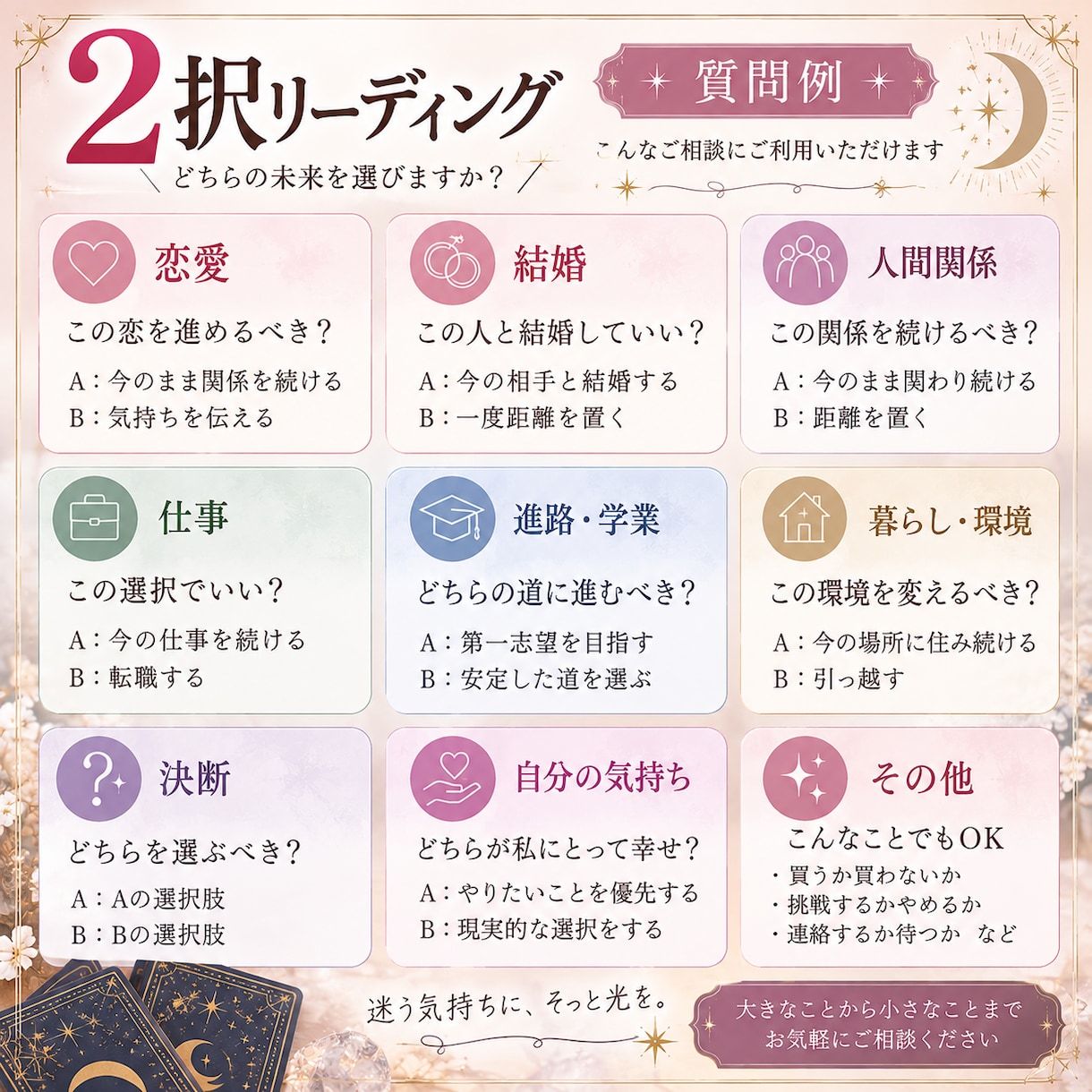 2択リーディングで未来を読み解きますます AとB、どちらを選ぶ？迷っているあなたへ イメージ2