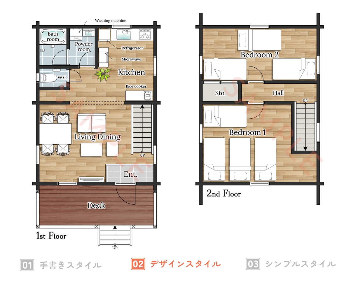 その間取り図、民泊・不動産広告用に一味変えます お好みのスタイルから家具付きの温かみある間取り図作ります イメージ8