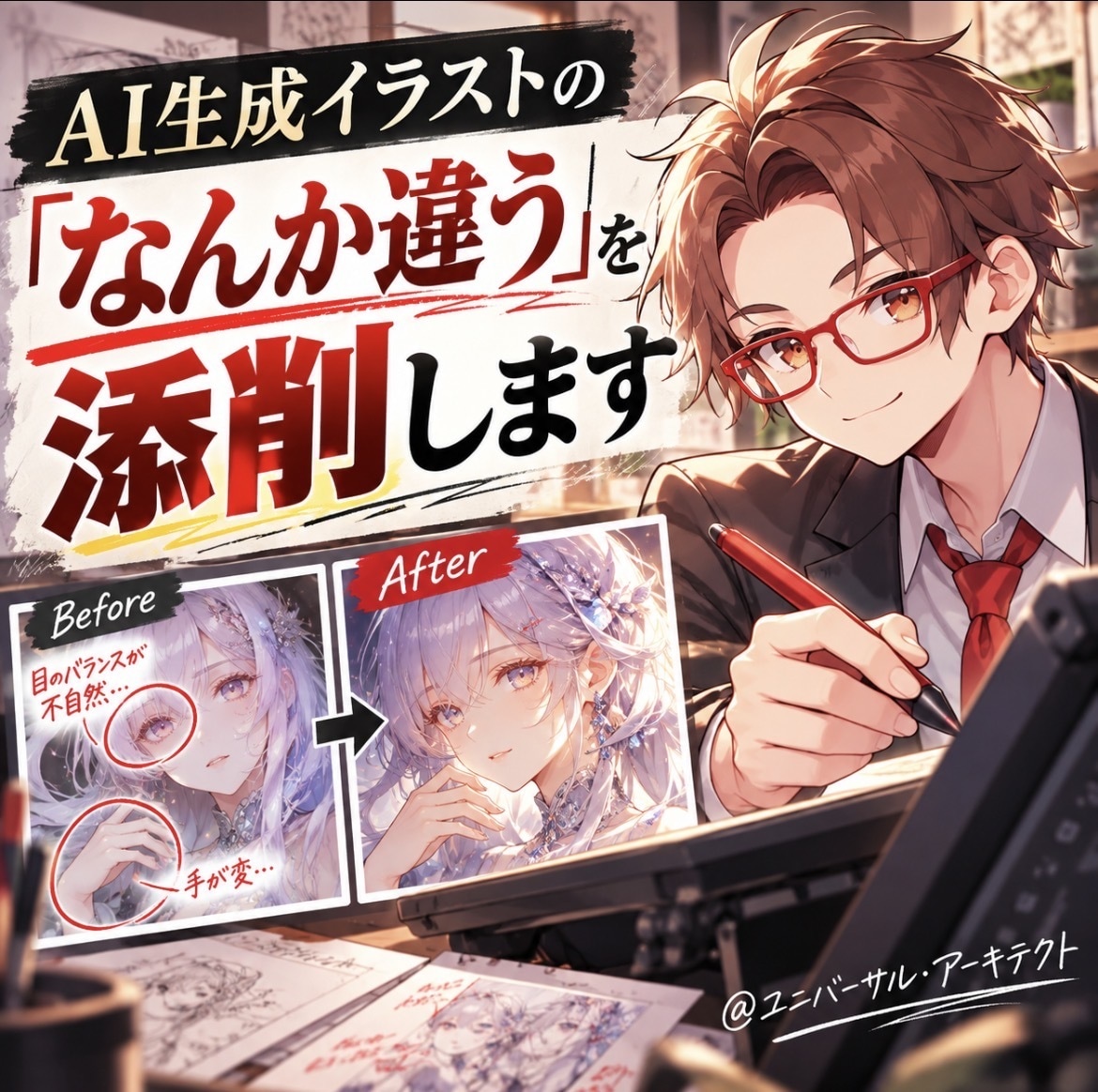 AI生成イラストの「なんか違う」を添削します イラストレーター目線で、構図・人体・感情・演出から原因を診断 イメージ1