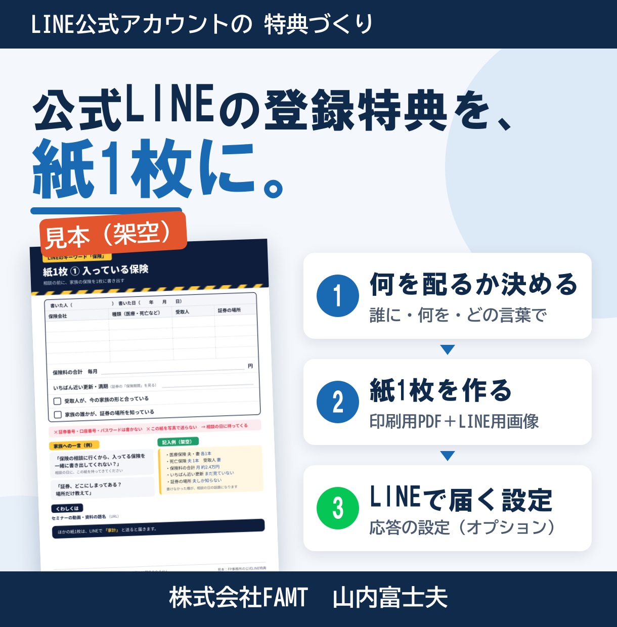公式LINEの登録特典を紙1枚で企画・制作します 何を配るかの企画から。LINE設定もオプションで対応 イメージ1
