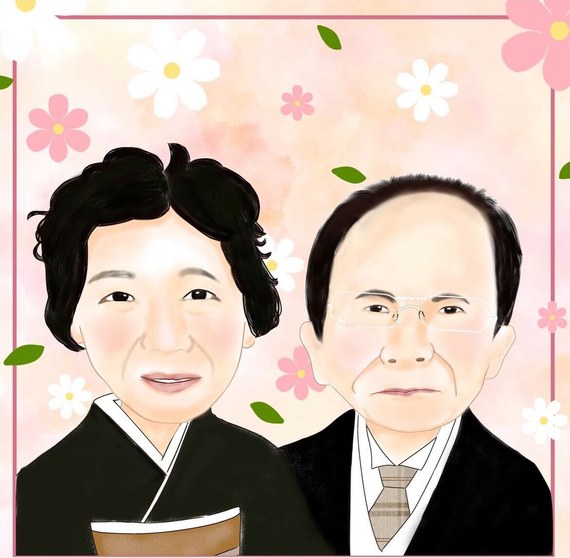 長寿祝いにおすすめ。柔らかいタッチで描きます 大切なご家族様の敬老の日、誕生日、長寿祝いの似顔絵描きます イメージ4