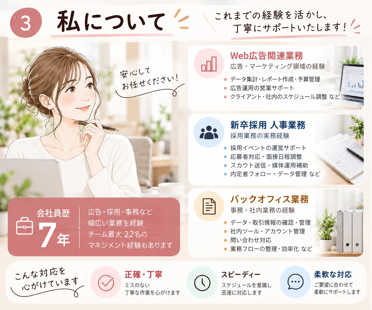 オンライン事務・秘書業務を幅広くサポートします 会社員歴7年｜広告・採用・事務経験を活かし正確・丁寧に対応 イメージ3