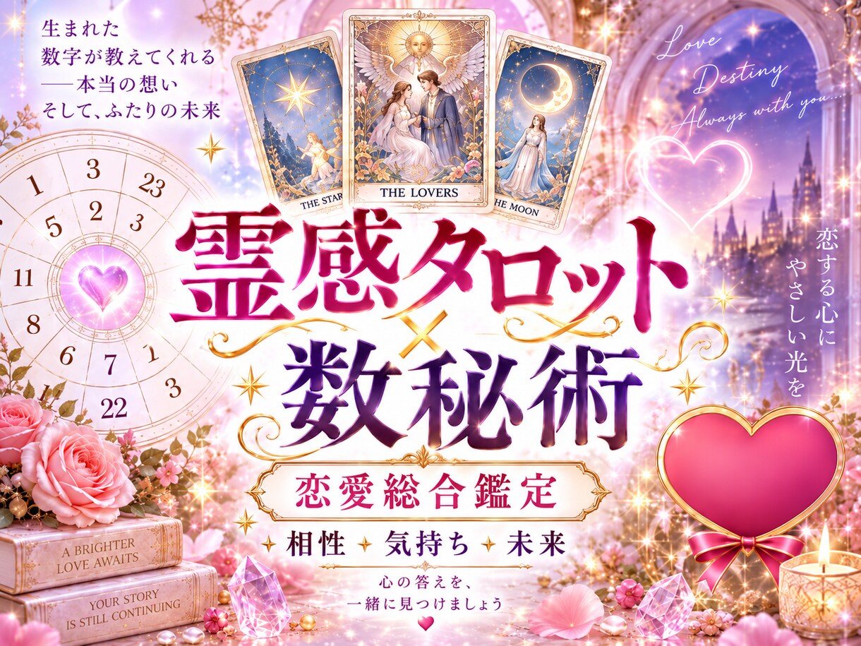 霊感タロット×数秘術であなたの恋愛、結婚占います 霊感タロット×数秘術でお相手の気持ちと二人のご縁を占います。 イメージ1