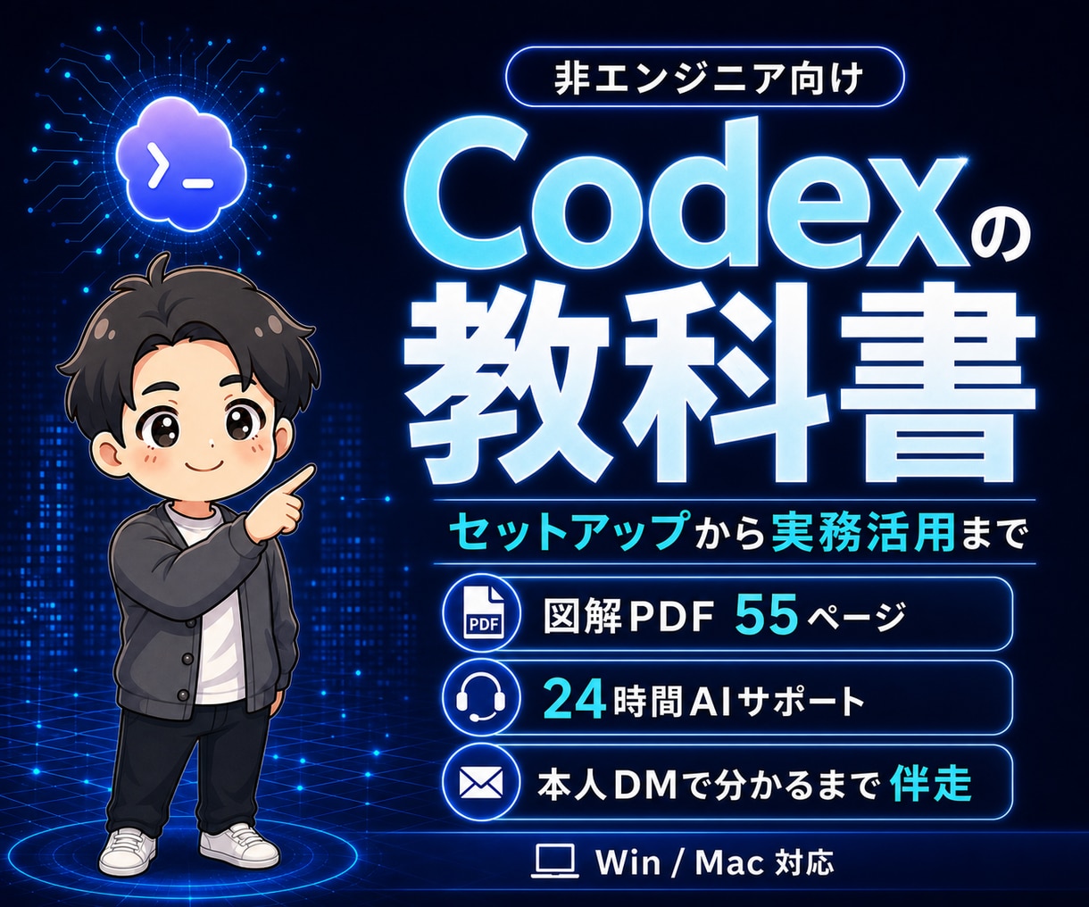 Codexの初期設定と使い方を完全サポートします LP・アプリ制作まで網羅！図解55P＋24時間AIサポート イメージ1