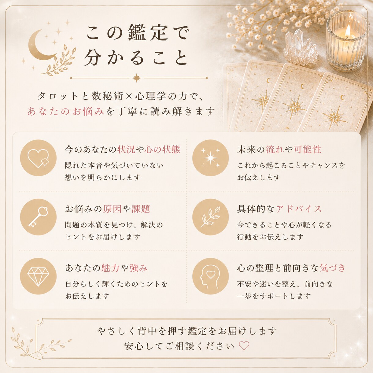 24時間以内納品タロットで必要な答えを届けます 今必要なメッセージを、心を込めてお伝えします。 イメージ3