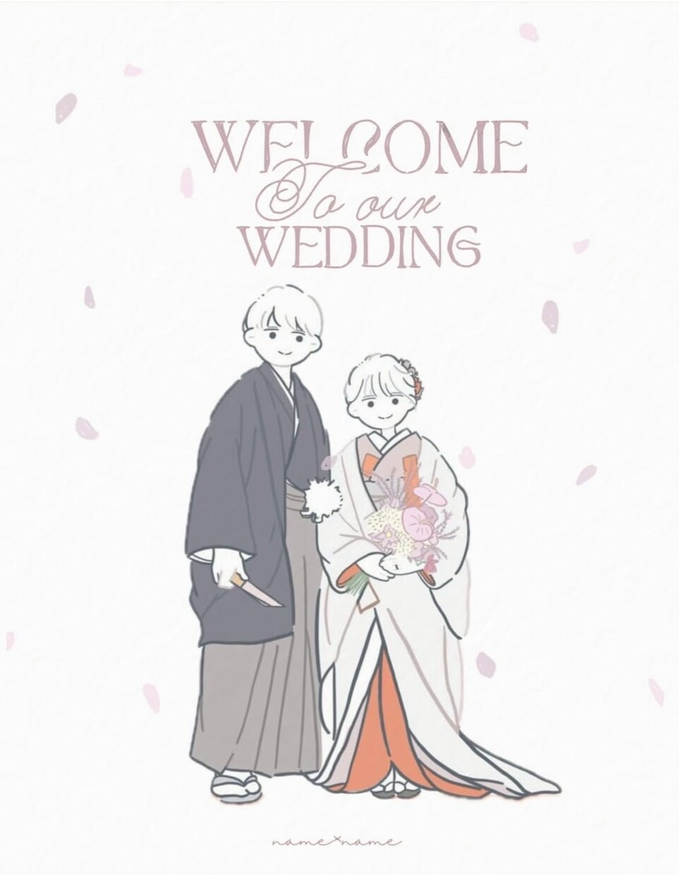 シンプルで可愛い結婚式ウェルカムボード作成します 即対応◎2つの絵柄から選べる線画×淡色イラスト イメージ1