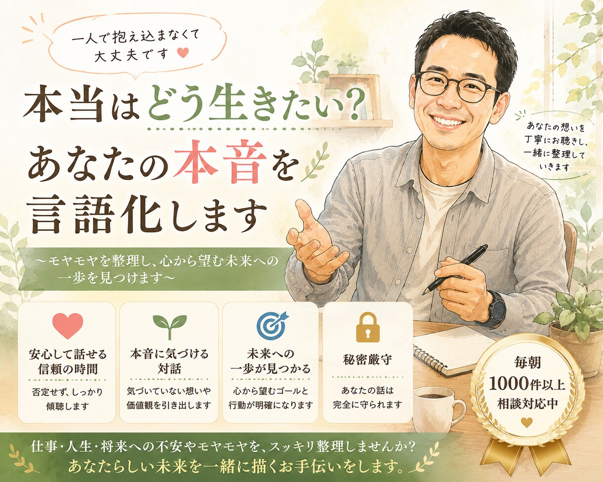 本当はどう生きたい？あなたの本音を言語化します ～モヤモヤを整理し、心から望む未来への一歩を見つけます～ イメージ1