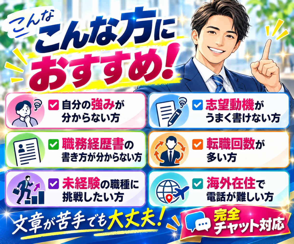自己PR・志望動機など5項目を作成します 普通の経験から強みを発掘！完全チャットで文章化 イメージ9
