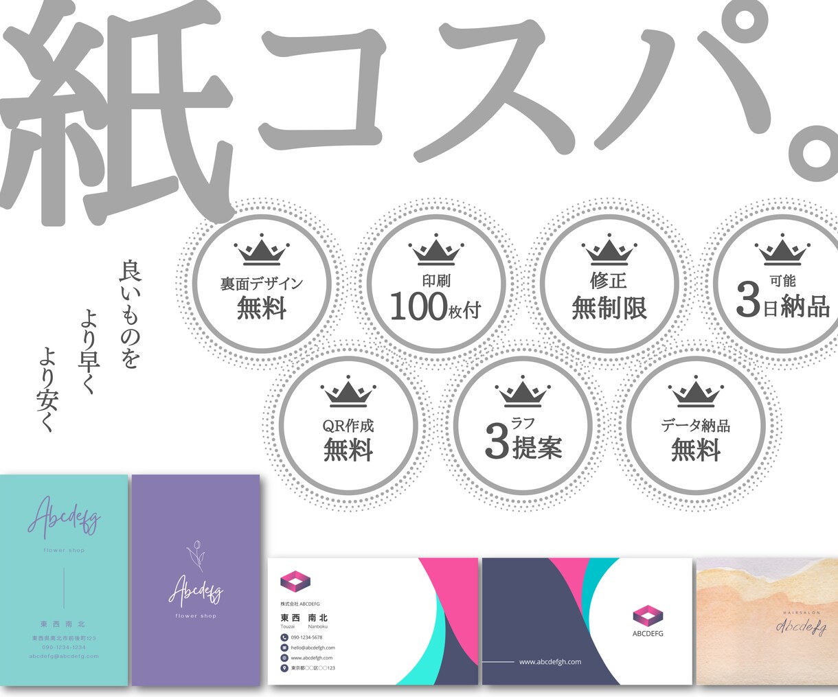 迷ったらコレ！オリジナル名刺を丁寧にお作りします 安心パッケージ！裏面デザイン＋100枚印刷＋修正無制限込み イメージ1