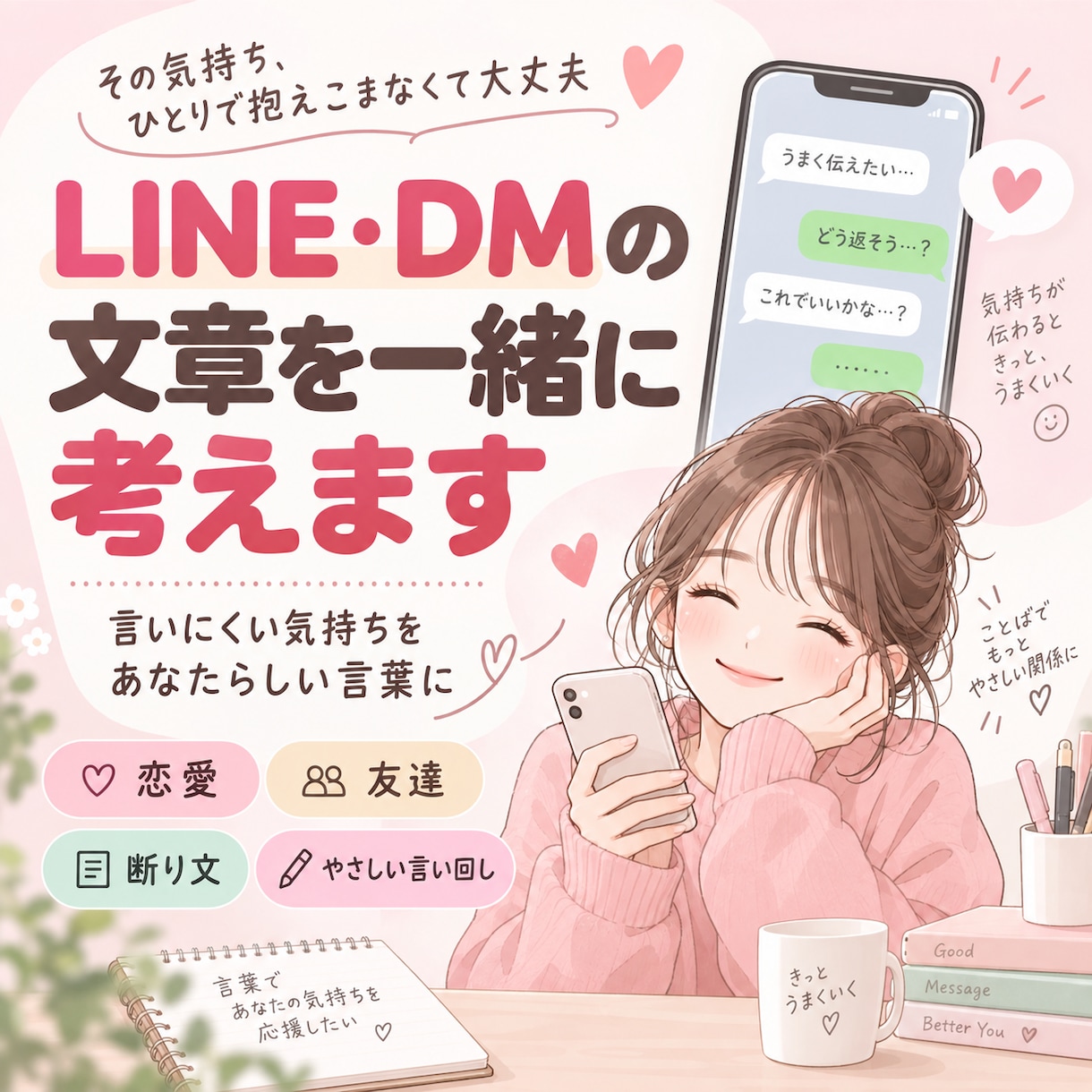 LINE・DMの文章を一緒に考えます 言いにくい気持ちを、あなたらしい言葉に整えます イメージ1