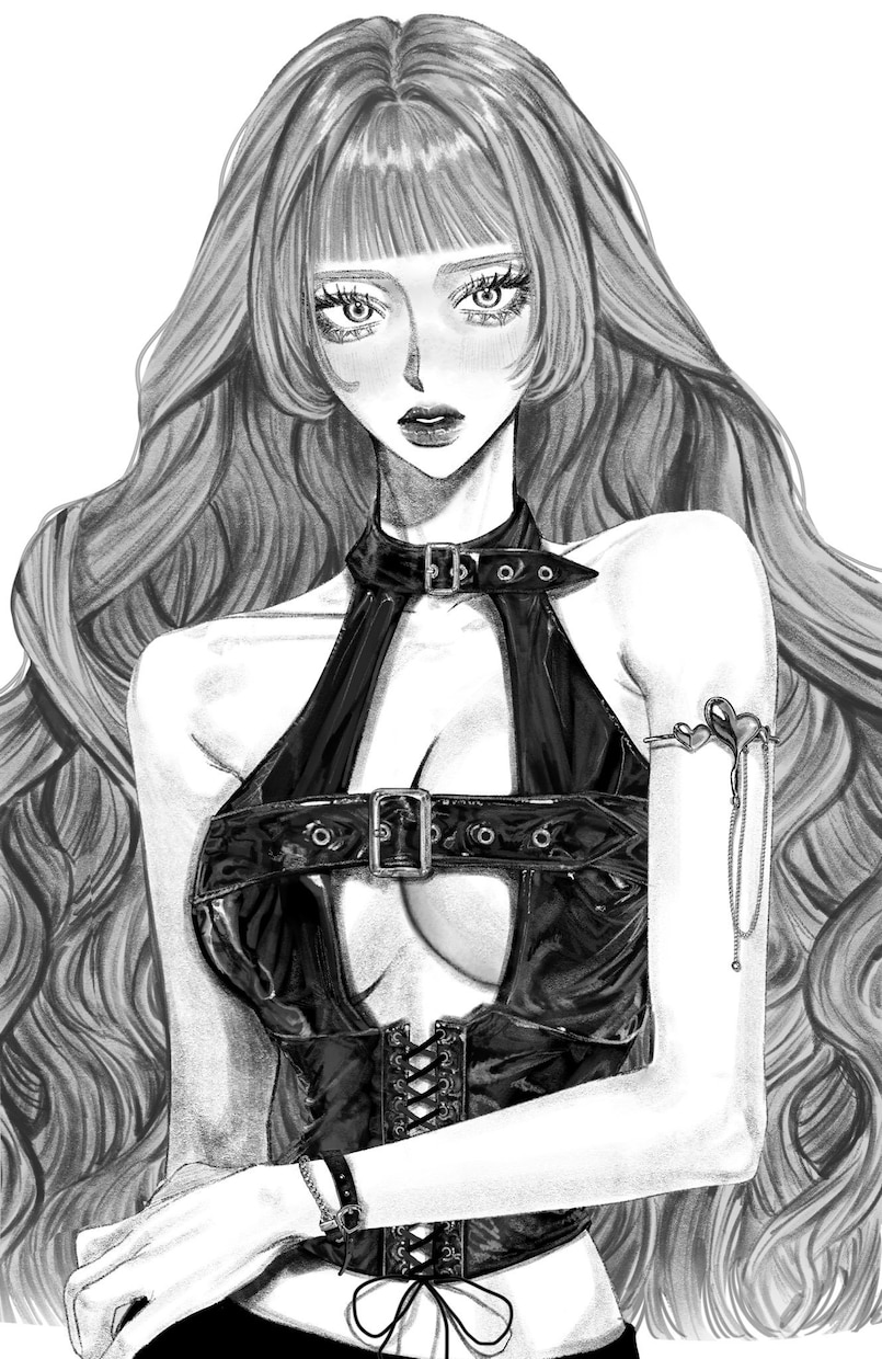 モノクロイラスト描きます 綺麗で目力のある女の子が得意です。 イメージ2