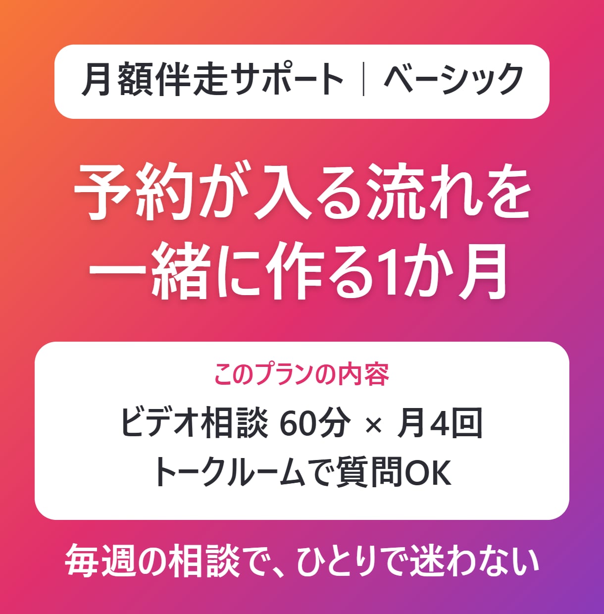 毎月4回の伴走で、予約が入る流れを一緒に作ります 月4回のビデオ相談で、ひとりで迷わない集客を イメージ1