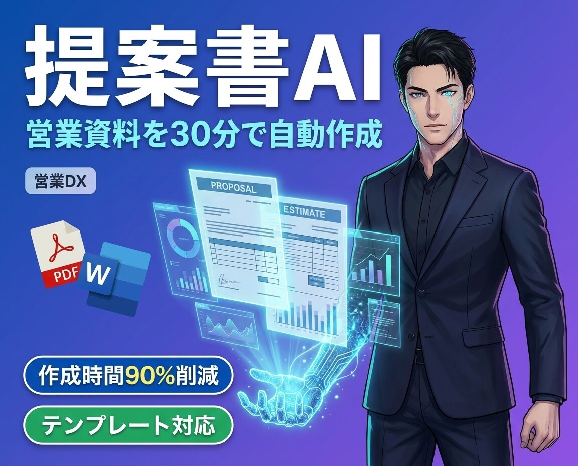 AI提案書・見積書作成で時間80%削減します ヒアリング内容を入力するだけ。営業資料を30分で完成 イメージ1