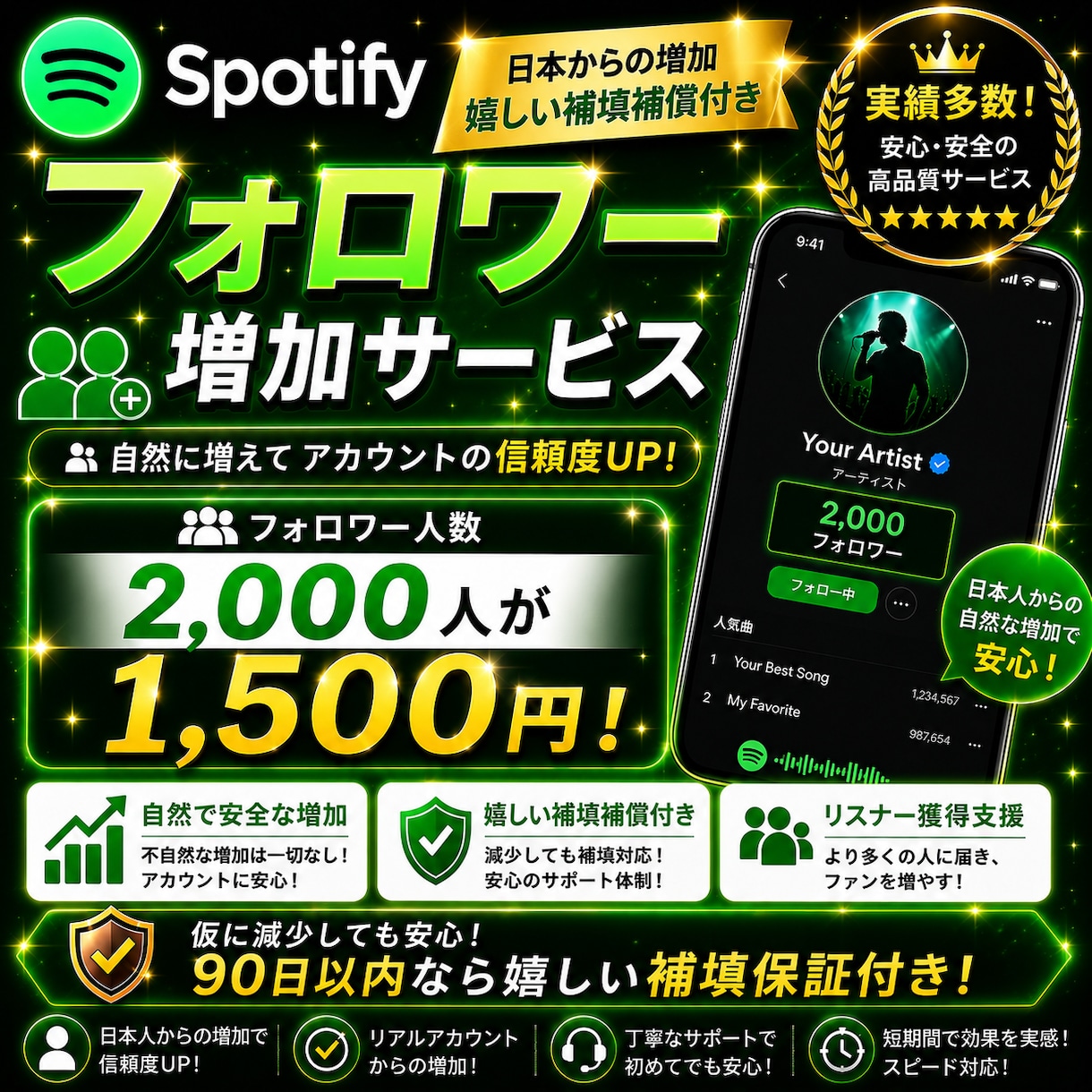 Spotify日本人フォロワー2000人増やします 日本人増加プランです。2000人が1500円！ イメージ1