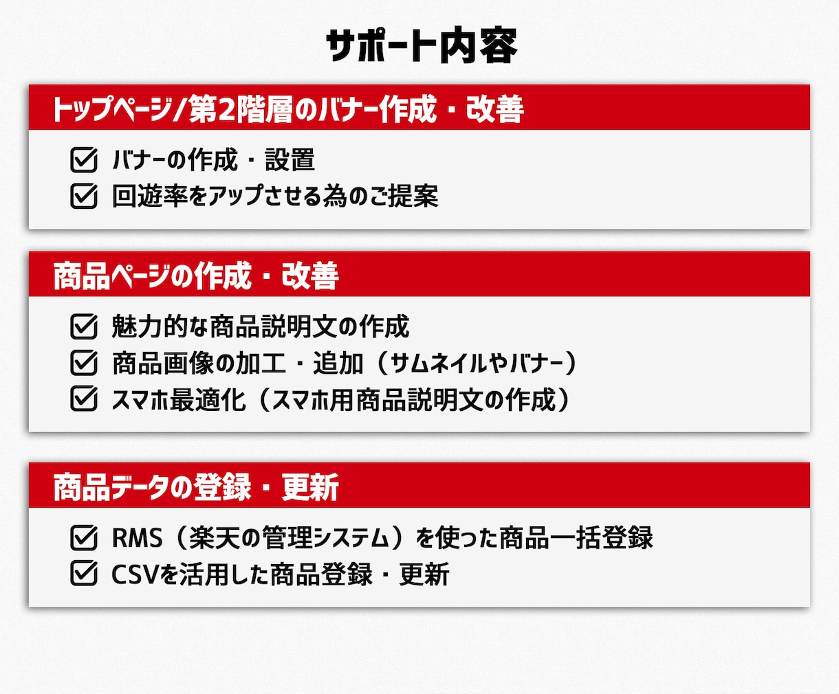 月10時間程度 ECサイト運用をサポートします 画像の作成/設置/その他あれこれを一括でサポートいたします イメージ2