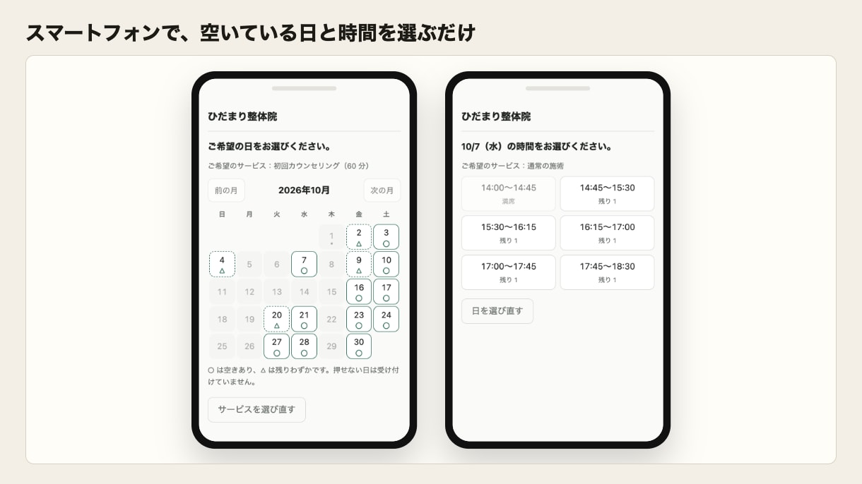 スプレッドシートで予約ページを作ります 電話で受けていたご予約を、24時間ネットで受け付けます イメージ2