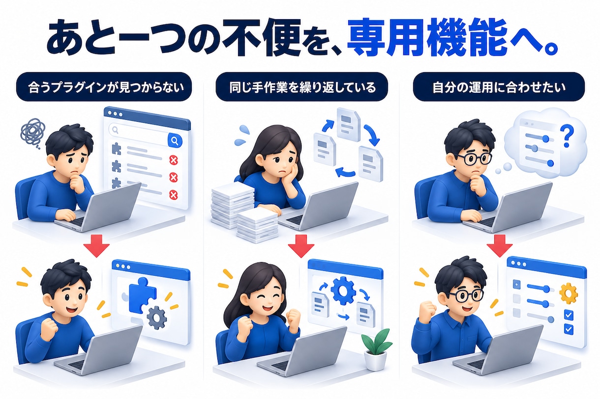 WordPressプラグインを一から構築します その手間ひまをあなた専用の機能＝特技に変えてみませんか？ イメージ2