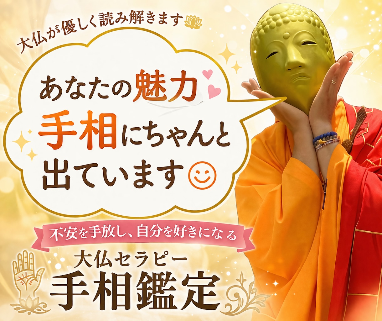 自己肯定感UP の手相鑑定❗️自分を好きになれます 不安を手放し自分を好きになる大仏セラピー手相鑑定 イメージ1