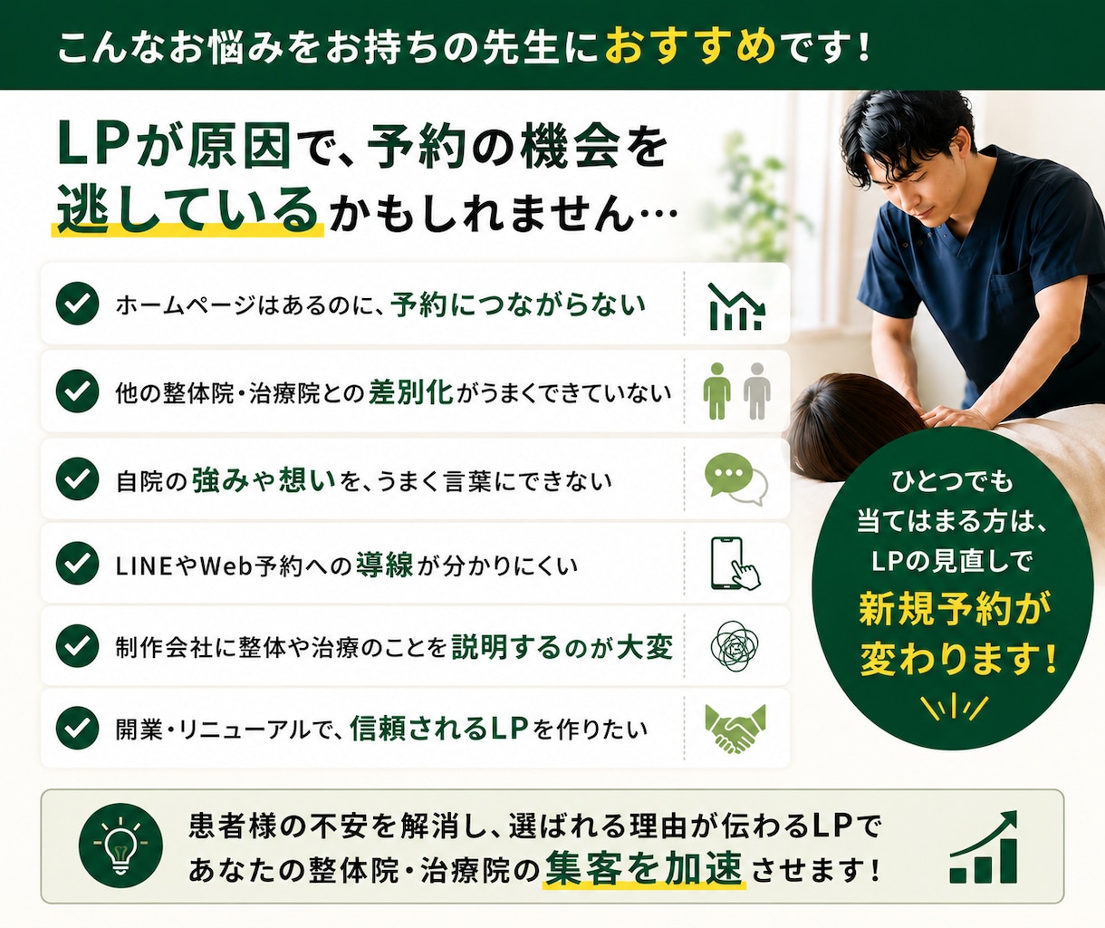 現役整体院経営者が予約につながるLPを制作します 患者目線×経営者目線で集客導線まで丸ごと設計します イメージ3