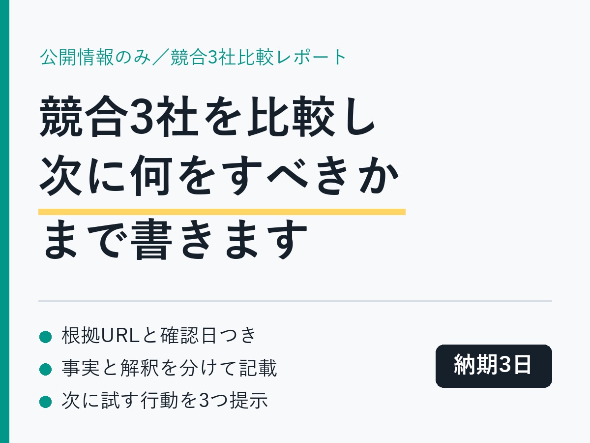 競合3社を比較し次に何をすべきかまでレポートします 情報は集まったのに動けない、を終わらせます イメージ1