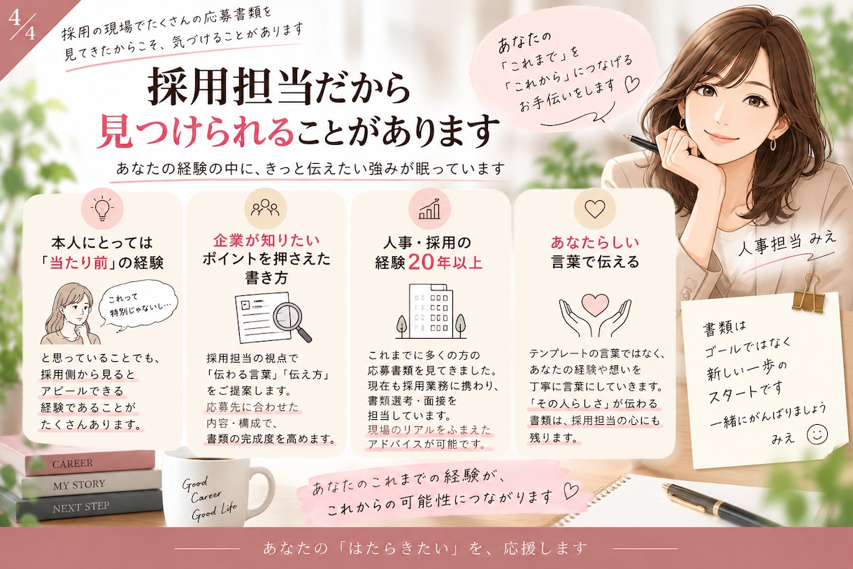 採用担当が履歴書・職務経歴書を一緒に仕上げます ヒアリングから完成まで｜AI任せにせず人の目で一緒に作ります イメージ6