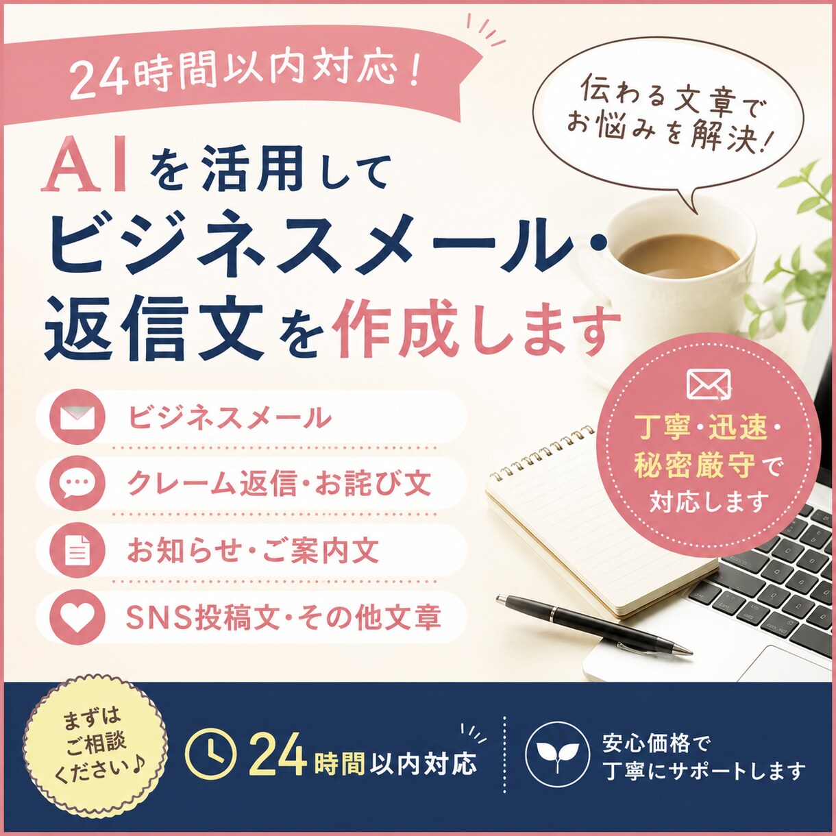 ビジネスメール・返信文をAI活用で作成します 文章作成が苦手な方へ、そのメール代行いたします イメージ1