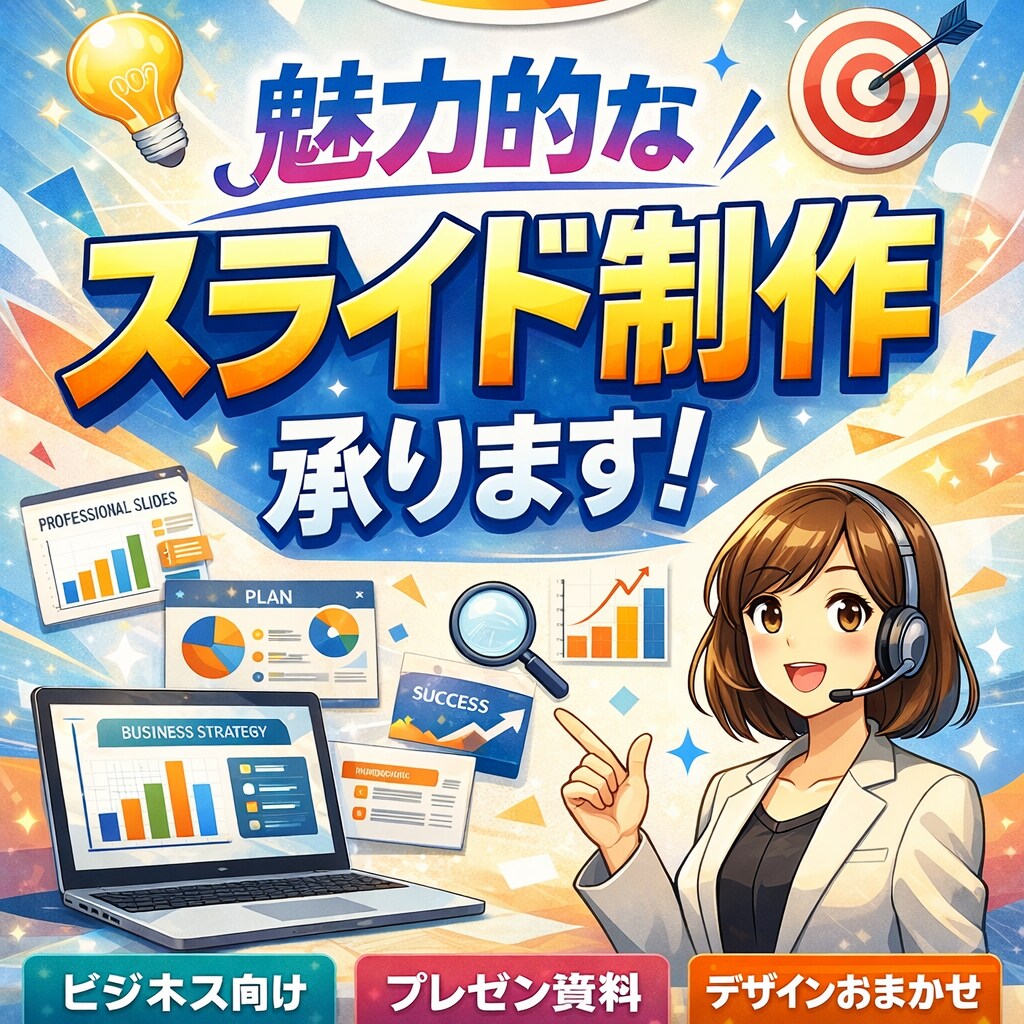 小学生から大人までどんな資料でもつくります みている人が飽きない。そんなパワポ、スライドを作ります。 イメージ1