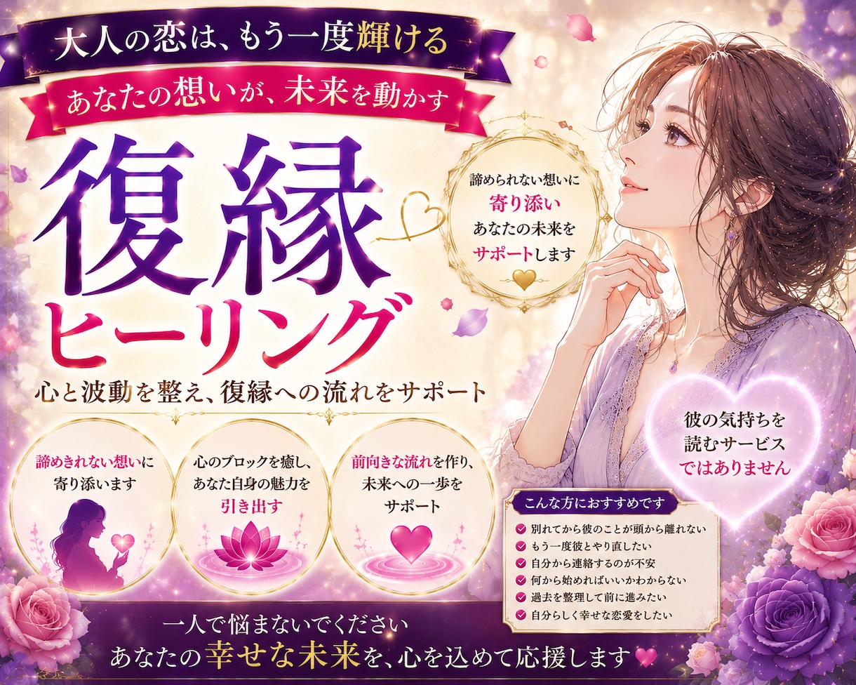 女性限定、復縁、片思い、縁結びヒーリングします 彼との恋をもう一度、初めませんか？キラキラ輝く自分になろう イメージ1