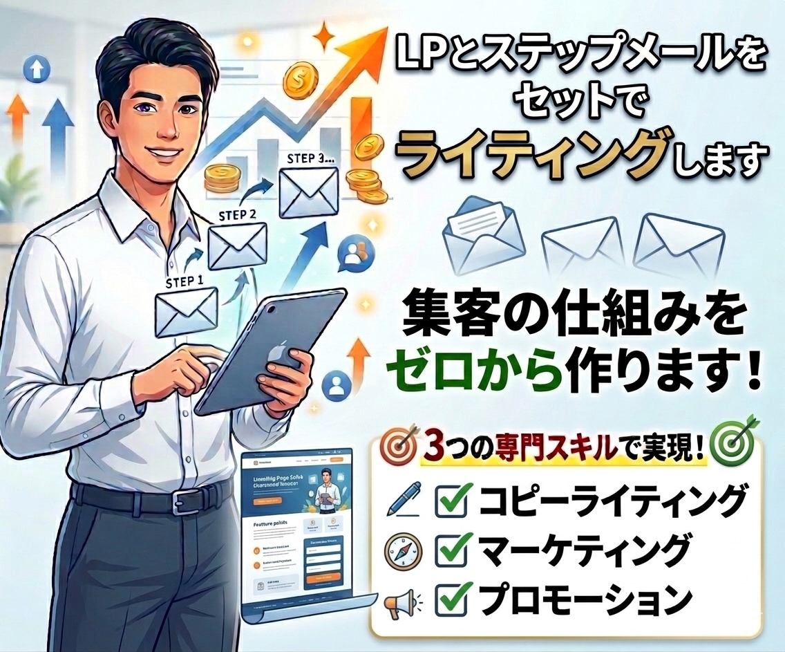 LPとステップメールをセットでライティングします 集客の仕組みをゼロから作ります！ イメージ1