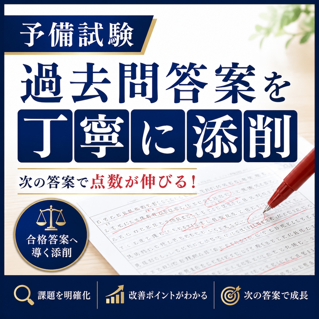 予備試験論文の過去問答案を丁寧に添削します 合格答案との差を明確にし、改善点を徹底解説 イメージ1
