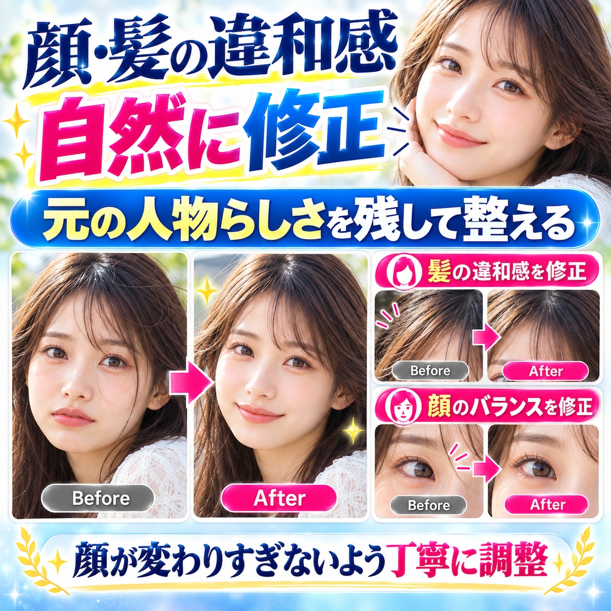 AI生成画像の顔・手・背景を自然に修正します 「ここだけ直したい」を、元の雰囲気を残して整えます イメージ3