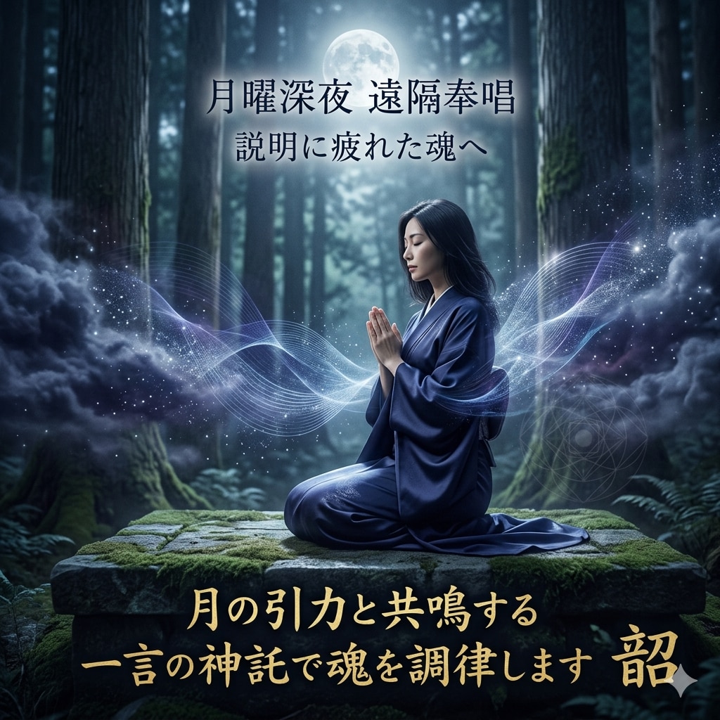 月の引力と共鳴する遠隔奉唱。神託で魂を調律します 『言葉』に疲れた魂へ。月夜の奉唱が、澱みを静寂へと洗い流す。 イメージ1