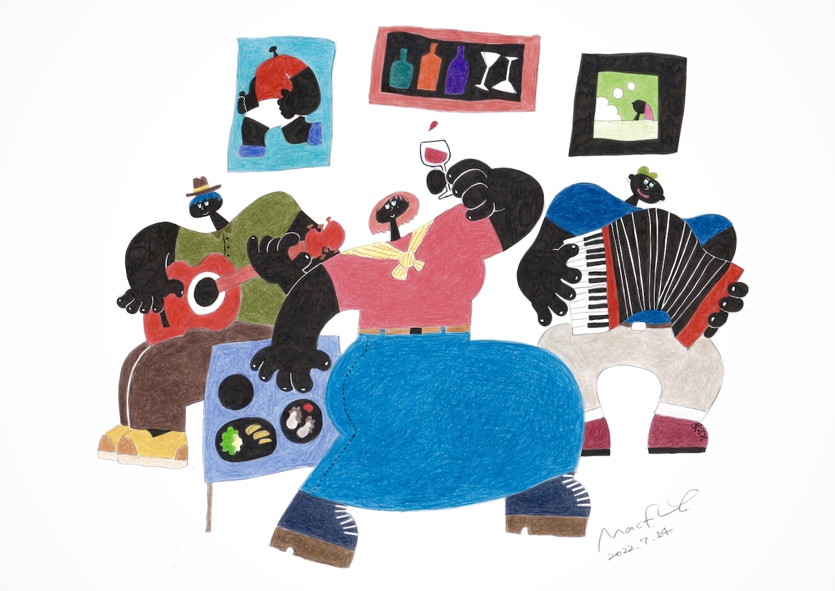 音楽聴いてビール飲んで楽しくなるイラスト描きます この変なキャラがのんびりと登場するイラストです。 イメージ5
