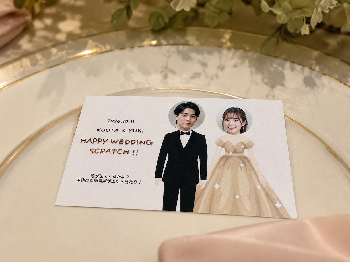 結婚式用のスクラッチカードをオーダーメイドします 削ってびっくり！新郎新婦スクラッチ！！ イメージ1