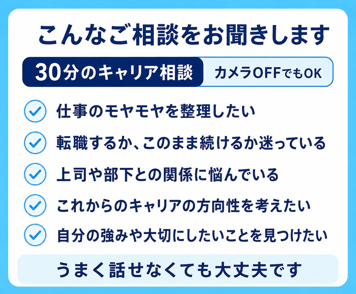 40代はキャリア、家庭、健康など悩み、整理します 国家資格キャリアコンサルタントと30分の心の整理しませんか イメージ5