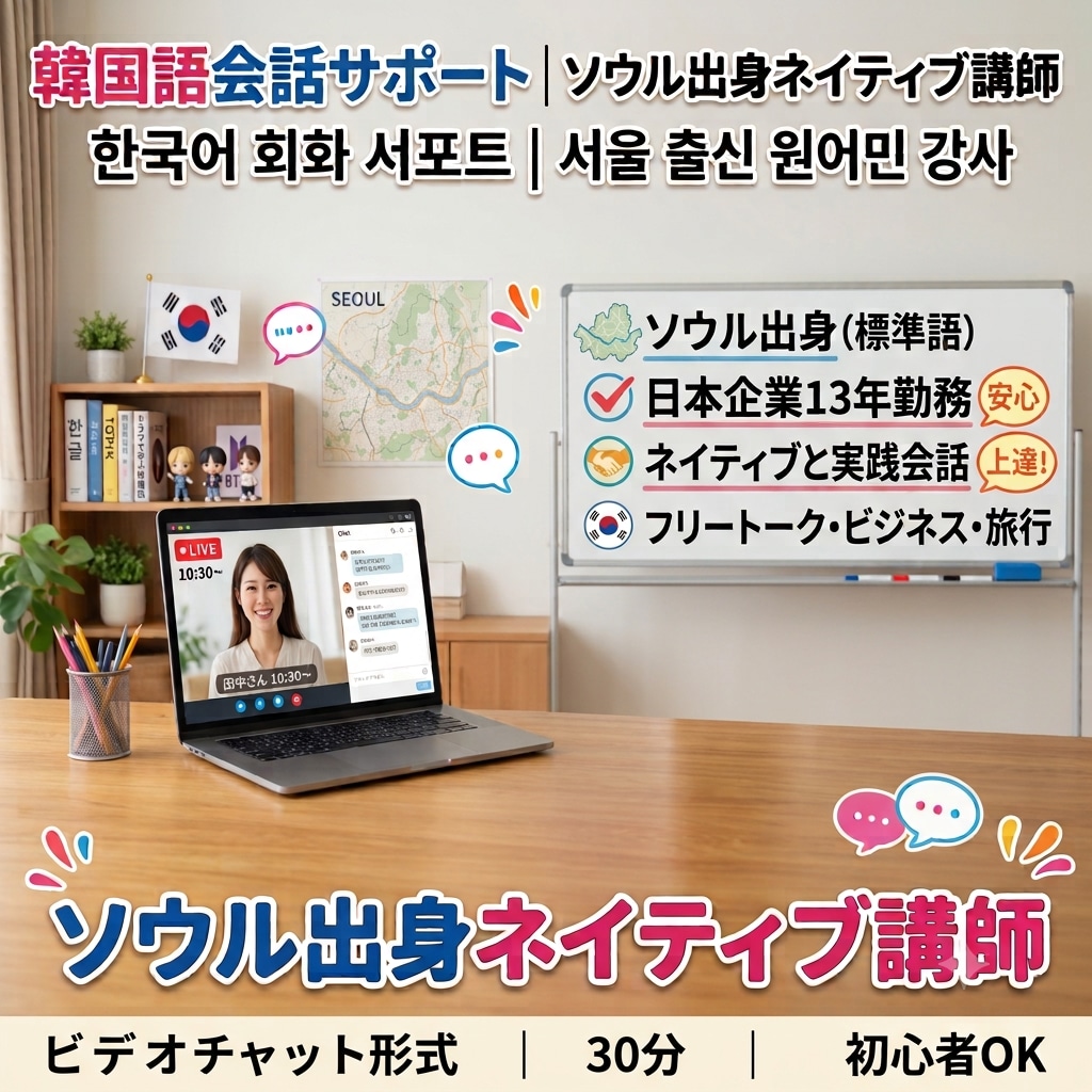 韓国語ネイティブが丁寧に対応！会話レッスンします 【ソウル出身・日本企業13年】ネイティブと実践会話 イメージ1