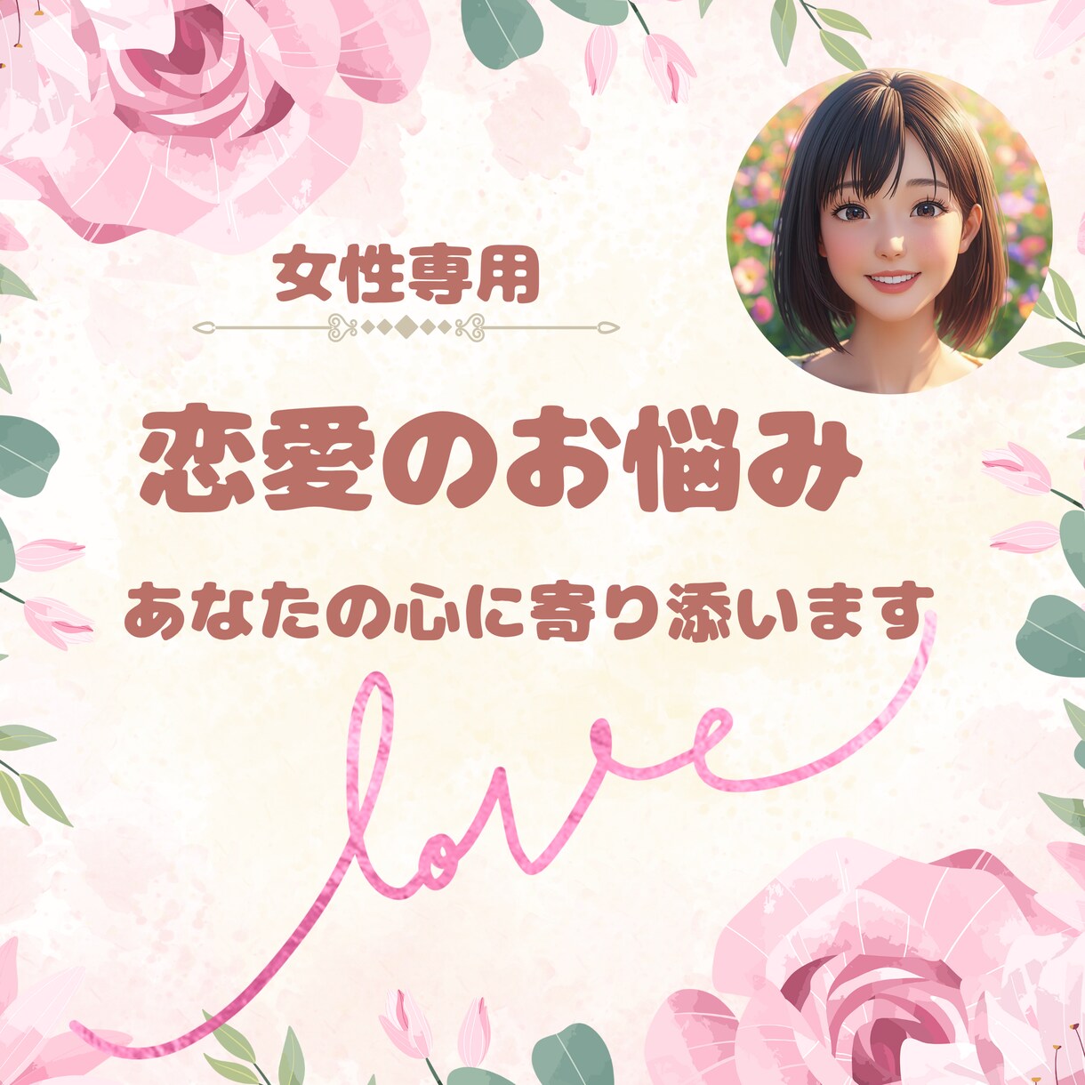 女性専用☆あなたの恋愛のお悩みに寄り添います なかなか解決しない恋愛のお悩みを違う視点からアドバイスします イメージ1