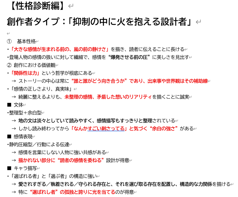 あなたの小説を読んで性格診断します 小説カルテ-あなたの小説からひも解く、性格・作品傾向- イメージ9