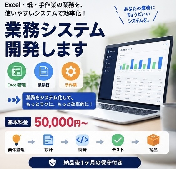 業務に合わせたWebシステムを開発します 生成AIを用いて高速開発します イメージ1