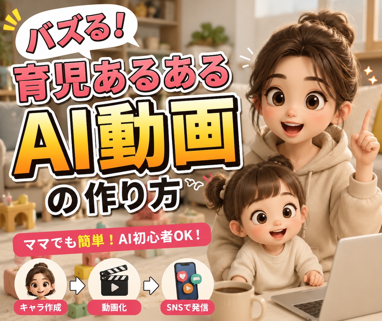 バズる！育児あるあるAI動画の作り方教えます 初心者OK！“また見たい”と思わせるAI動画を一緒に作ります イメージ1