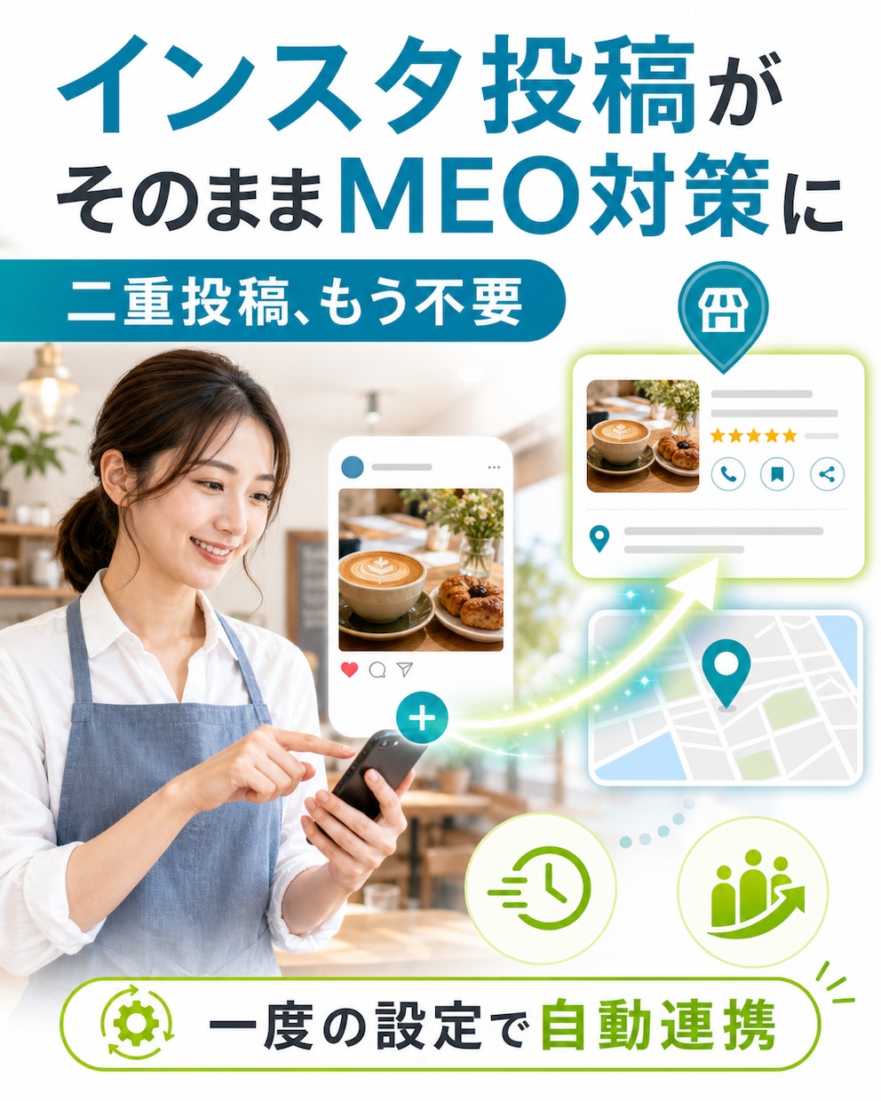 インスタの投稿ボタンがそのままMEO対策になります 一度の設定で経費削減・効率化・順位対策を同時実現 イメージ1