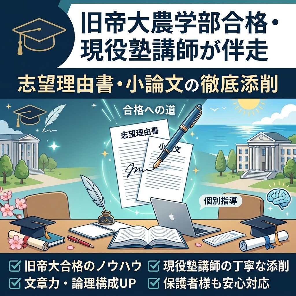 理系学部 総合型選抜や推薦入試の小論文添削します 難関大学農学部 総合型選抜合格経験×現塾講師 イメージ1