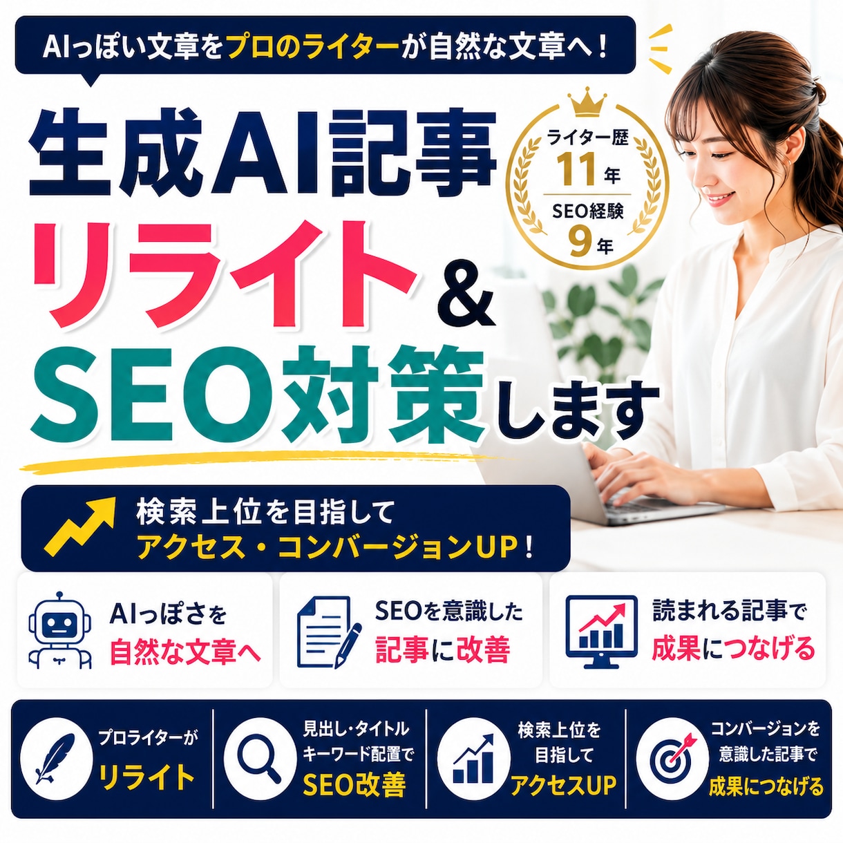 生成AI記事リライト＆SEO対策します 自然で読みやすい「プロのライター」の記事へ近づけつつSEOも イメージ1