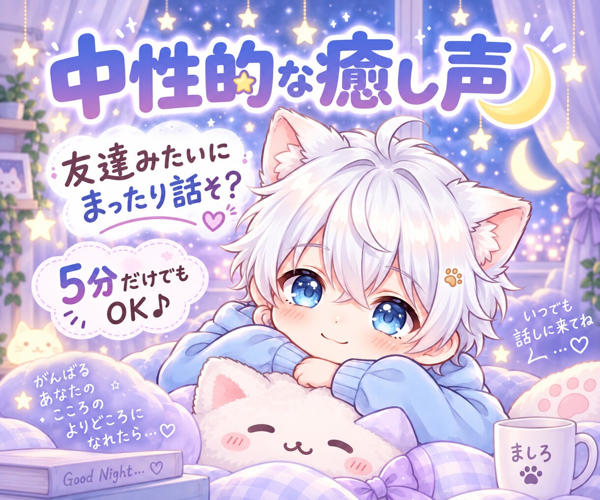 中性的な癒し声で友達みたいに話します 女性っぽいとも言われる中性的な声で、友達みたいにお話し♪ イメージ1