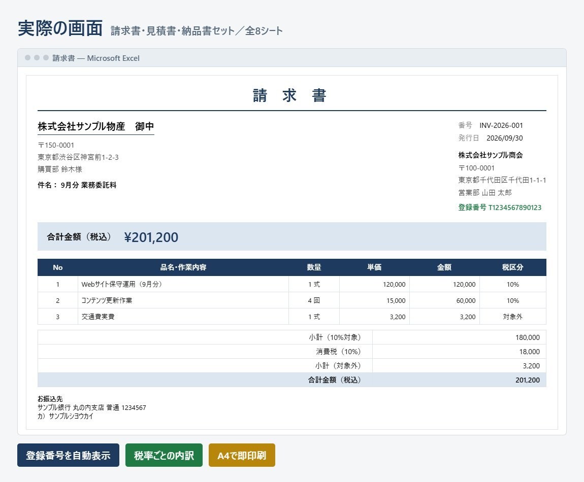 請求書・見積書・納品書の3点セット提供します 1回入力すれば3帳票に反映。インボイス記載要件に対応 イメージ2