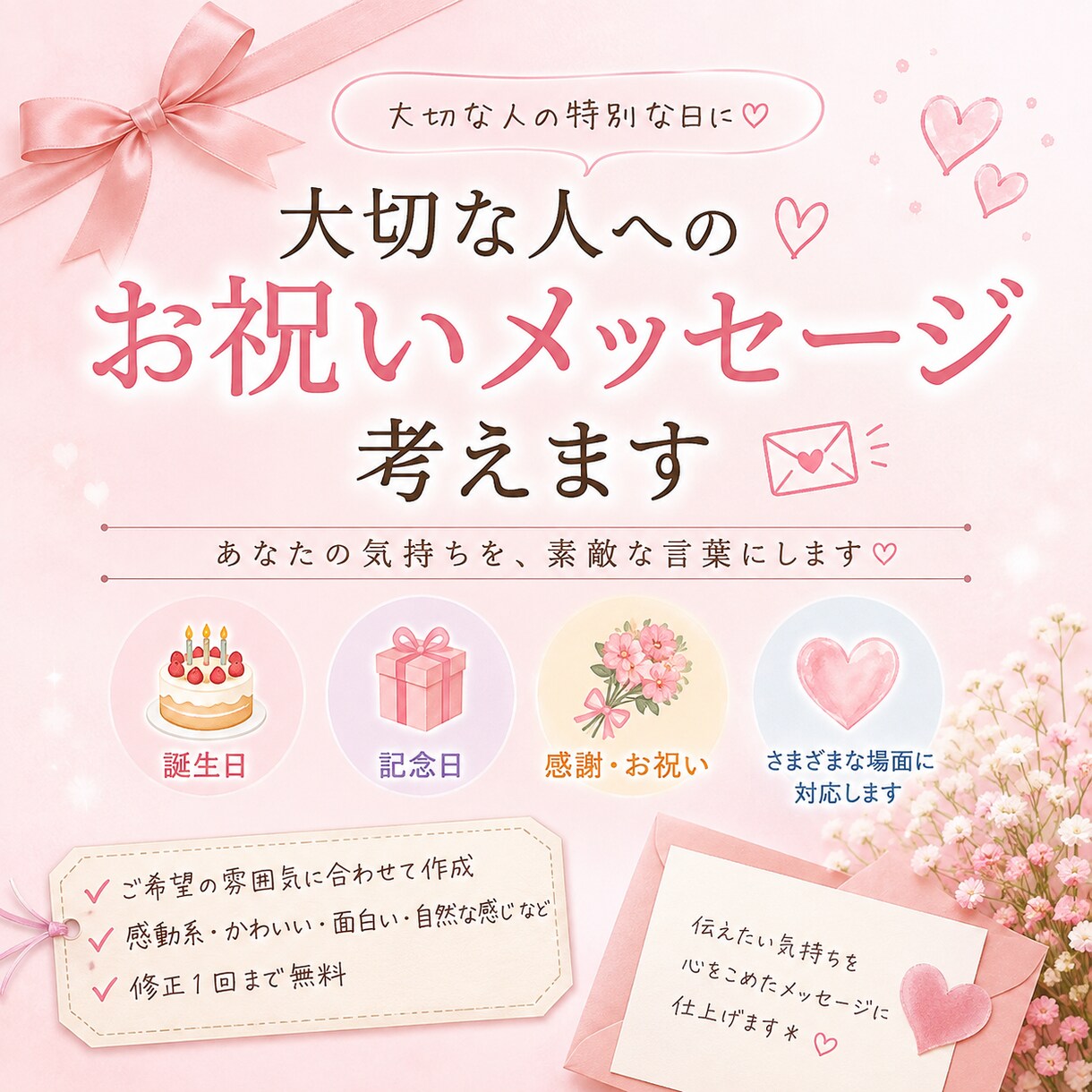 誕生日や記念日のお祝いの言葉など考えます 大切な人に伝えたい気持ち素敵な言葉にします イメージ1
